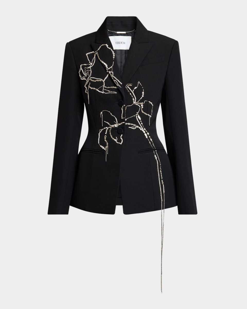 Floral Crystal Fitted Wool Blazer
